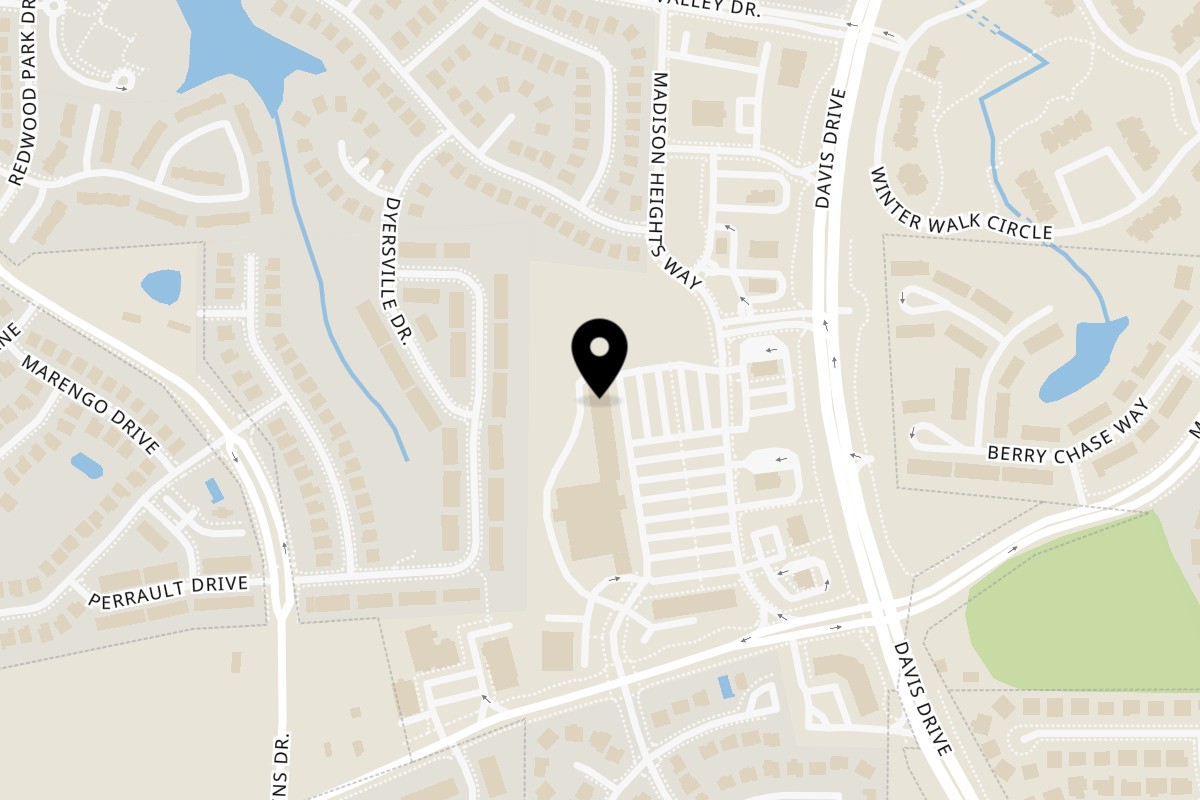 Map showing the location of Two Guys Grille Inc on 4149 Davis Dr in Morrisville